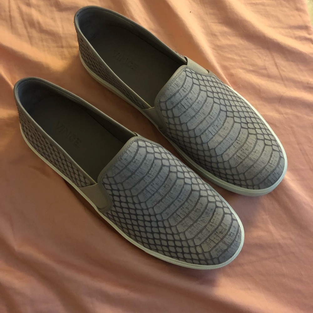 Vince grey snakeskin slip on shoes